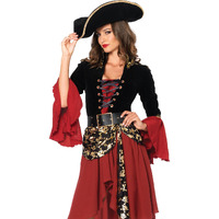 Leg Avenue Women's 2 Pc Cruel Seas Pirate Captain Dress Adult Sized Costumes, Black/Burgundy, Large US