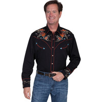 Scully P-842-BLK-XL Mens Boots Hats And Guitars Retro Western Shirt44; Black - Extra Large