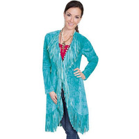 Scully Women's Boar Suede Fringed Maxi Coat - L19-81 US Turquoise