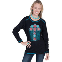 Scully Western Shirt Women's Floral Cross Embroidery L/S Studs E267, Large, Black