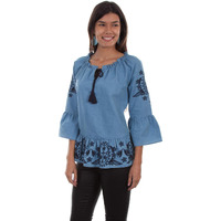 Scully Women's Honey Creek by Denim Peplum Long Sleeve Blouse - HC467 US