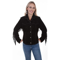 Scully Suede Jacket with Fringe and Turquoise Snaps Black XS