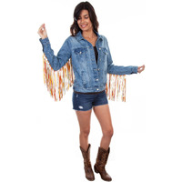 Scully Denim and Fringe Jacket Denim Blue LG