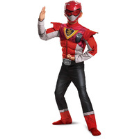 Disguise Red Ranger Outfit for Kids, Beast Morphers Power Ranger Costume, Muscle Padded Character Jumpsuit, Child Size Large (10-12), Red & Black (104799G)