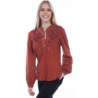 Scully Western Shirt Womens L/S Embroidered Blouse M Rust F0_HC682