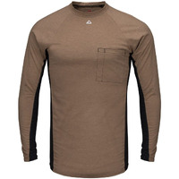 Bulwark Long Sleeve FR Base Layer with Concealed Chest Pocket Khaki MD