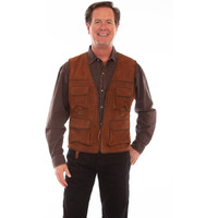 Scully Western Vest Mens Four Pocket Leather Zip Front L Brown F0_1060