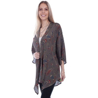 Scully Western Kimono Womens L/S Feather Polyster M Sage F0_HC717