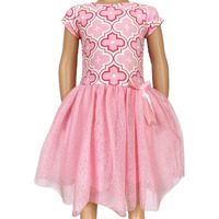 AnnLoren Girls Dress Pink Tulle & Pink Arabesque Easter Party Dress 2-3T