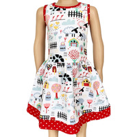 AnnLoren Little & Big Girls Farm Animal Sleeveless Cotton Swing Dress 6-6X