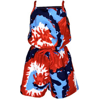 AnnLoren Big Little Girls Red White and Blue Tie Dye Shorts Jumpsuit Summer One Piece Outfit 18-24 mo