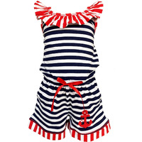 AnnLoren Little Big Girls Anchors Away Nautical Jumpsuit Summer Boutique Clothing 7-8