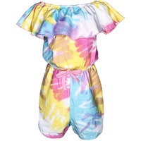 AnnLoren Big Little Girls Pastel Tie Dye Shorts Jumpsuit Summer One Piece Outfit 2-3T