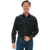 Scully Black Traditional Embroidered Longhorn Mens Snap Western Shirt P-912, Black, Small