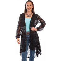 Scully Western Duster Womens L/S Lace Overlay M Black F0_HC736