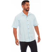 Scully Casual Shirt Men S/S Embroidery Palm Tree 4XB Aqua Sky F0_5202