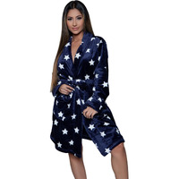 Be Wicked Womens Kaylee Mid-Length Plush Robe, 2X-3X, Navy Blue-White