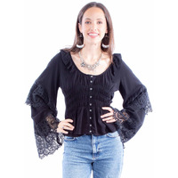 Scully Western Shirt Womens L/S Crochet Bell Sleeve XL Black F0_HC860