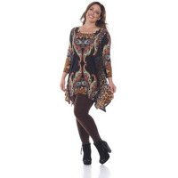 PS1300-03-3XL Plus Marlene Top & Tunic Brown & Multi Color - 3XL