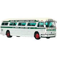 1959 GM PD4104 Motorcoach Bus Hamilton Canada Coach Lines Silver and Cream with Green Stripes Vintage Bus & Motorcoach Collection 1/87 (HO) Diecast Model by Iconic Replicas