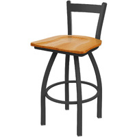 821 Catalina 25  Low Back Swivel Counter Stool with Pewter Finish and Medium Oak Seat