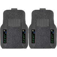 FANMATS 13849 Utah Jazz 2-Piece Deluxe Car Mat Set, Vinyl Trim and Colored Team Logo, Dual Rib Charcoal Carpet, Trimmable Edges