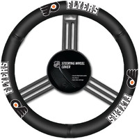 Fremont Die NHL Philadelphia Flyers Leather Steering Wheel Cover, Fits Most Steering Wheels, Black/Team Colors