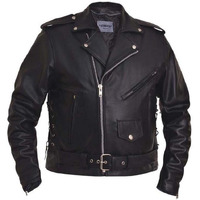 Men's Traditional Premium Motorcycle Jacket with Side Laces,Black,Size - 54