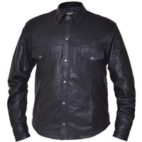 Lightweight Men's Premium Leather Motorcycle Shirt,Black,Size - Medium