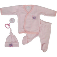 Bambini Baby Girls Pink Printed Jacket Cap Pants Rattle 4-Pc Gift Set