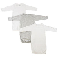 Bambini-Bambini Newborn Baby Girls 3 pc Gown Set Heather Grey/White