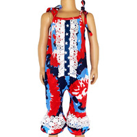 AnnLoren Red, White & Blue Tie Dye Baby Girls Romper Toddler 4th of July Jumpsuit 6-12 Mo