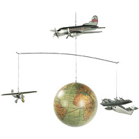 Hanging Airplane Mobile - Around The World Mobile by Authentic Models, Ceiling and Nursery Decor for All Ages, Attached World Globe