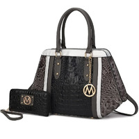 MKF Collection by Mia K. MKF-X729CRC Daisy Croco Satchel Bag & Wallet44; Charcoal - 2 Piece