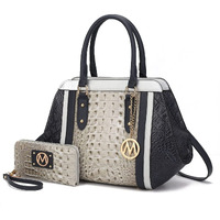 MKF Collection by Mia K. MKF-X729NV Daisy Croco Satchel Bag & Wallet44 Navy - 2 Piece