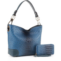 MKF Collection by Mia K MKF-1470BLU 8 x 4 x 1.5 in. Wandy Soft Vegan Leather Hobo Bag & Wallet Set, Blue