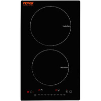 VEVOR Electric Cooktop, 2 Burners, 12'' Induction Stove Top, Built-in Magnetic Cooktop 1800W, 9 Heating Level Multifunctional Burner, LED Touch Screen w/Child Lock & Over-Temperature Protection