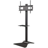 Crimson S631 Floor Stand with Metal Shelf for 37  to 63 + Display, Black, 150lb (68kg) weight capacity, Tilt +15/-5, Aluminum/high-grade cold rolled steel, Scratch resistant epoxy powder coat