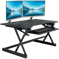 Rocelco 40  Height Adjustable Standing Desk Converter with AC Outlet and USB Charger - Gas Spring Sit Stand Up Dual Monitor Tabletop Riser Workstation - Large Keyboard Tray - Black (R DADRB-40-ACUSB)