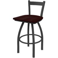 821 Catalina 25  Low Back Swivel Counter Stool with Pewter Finish and Dark Cherry Oak Seat