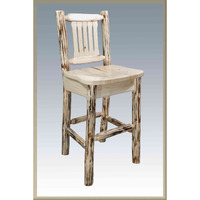 Montana Woodorks Collection Barstool ith Back and Ergonomic Wooden Seat, Clear Lacquer Finish