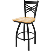 820 Catalina 25  Sivel Counter Stool ith Black Wrinkle Finish and Natural Oak Seat