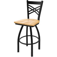 820 Catalina 25  Sivel Counter Stool ith Black Wrinkle Finish and Natural Maple Seat