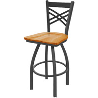 820 Catalina 25  Sivel Counter Stool ith Peter Finish and Medium Oak Seat