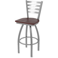 410 Jackie Stainless Steel 25  Sivel Counter Stool ith Dark Cherry Oak Seat