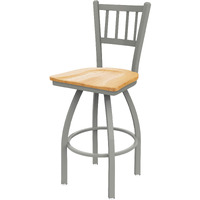 810 Contessa 25  Sivel Counter Stool ith Anodized Nickel Finish and Natural Oak Seat