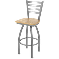 410 Jackie Stainless Steel 25  Sivel Counter Stool ith Natural Oak Seat