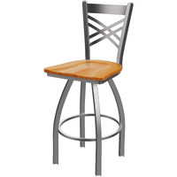 820 Catalina Stainless Steel 25  Swivel Counter Stool with Medium Oak Seat