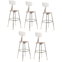 (5 Pack) 19 -27  Height Adjustable Heavy Duty Steel Stool with Backrest, Grey