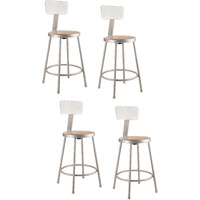 (4 Pack) National Public Seating 24 Heavy Duty Steel Stool with Backrest, Grey